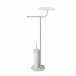 Piantana Bagno Bianca Opaca Con Portarotolo E Portascopino