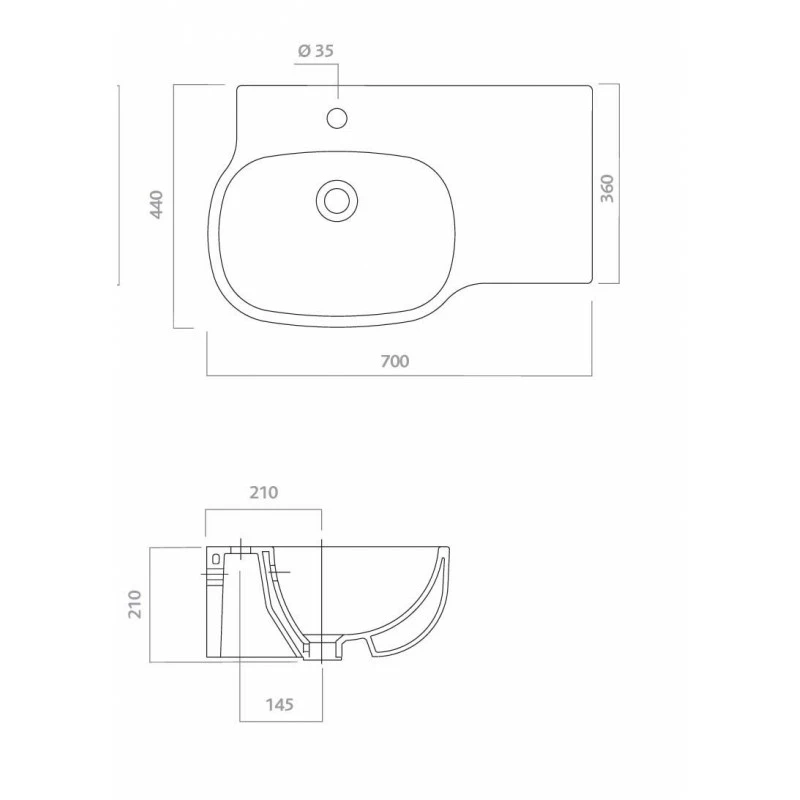 Lavabo Bagno Pozzi Ginori 500 70 Cm Asimmetrico Dx - immagine 2