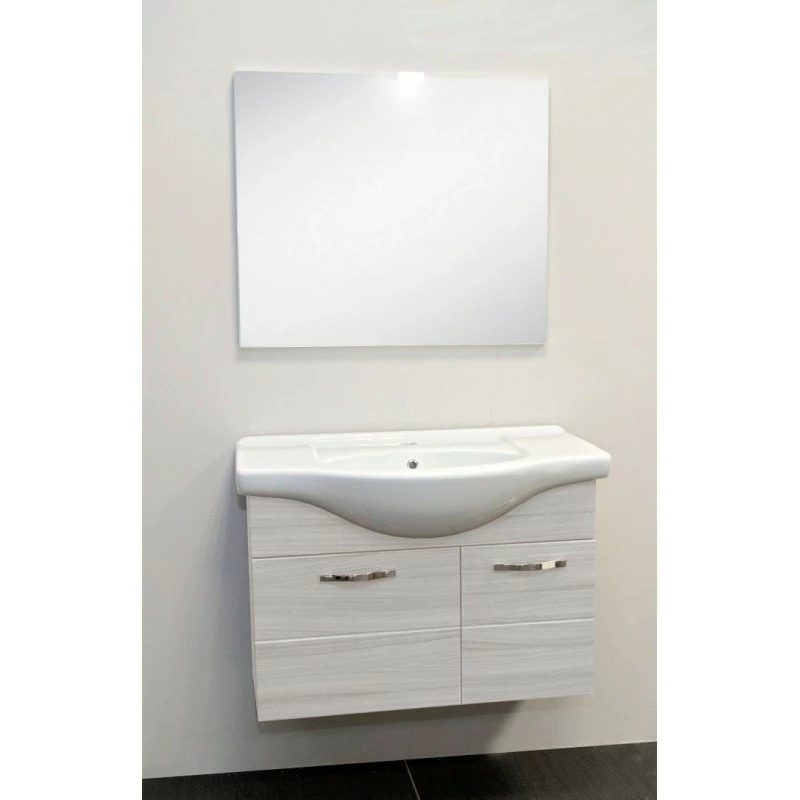 Mobile Bagno Sospeso Venato Bianco Con Lavabo Specchio E Luce