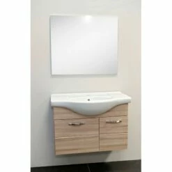 Mobile Bagno Venato Olmo Con Lavabo Specchio E Luce