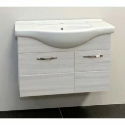 Mobile Bagno Sospeso Cm 85 Arredo Con Lavabo In Ceramica Bianco Venato
